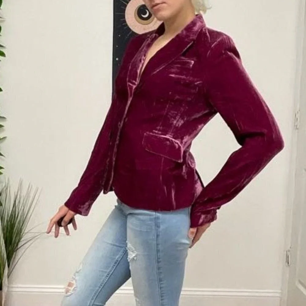 Philippe Adec Button-Up Velvet Blazer Jacket Long Sleeve Size 8 Purple